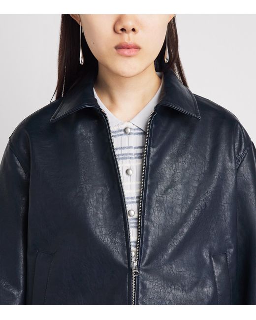 Rag & Bone Blue Faux Leather Krista Bomber Jacket
