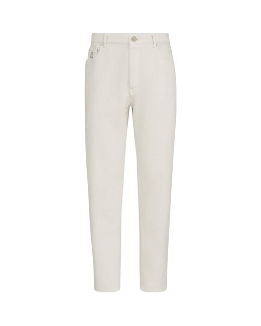 Brunello Cucinelli White Cotton Denim Five-Pocket Trousers for men