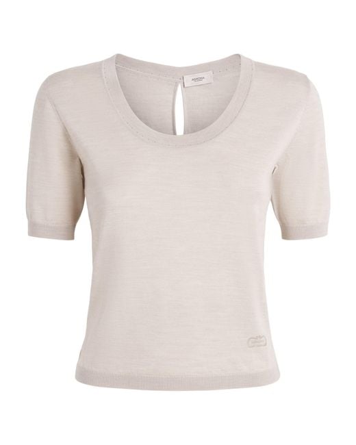 Agnona White Wool-Silk-Cashmere Scoop-Neck Sweater