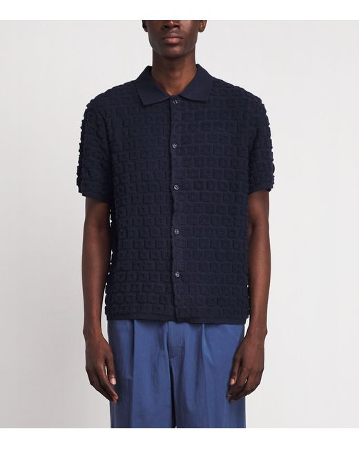 Sandro Blue Terry Knit Jacqaurd Short-Sleeve Shirt for men