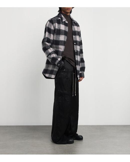 Rick Owens Gray Virgin Wool Check Overshirt for men