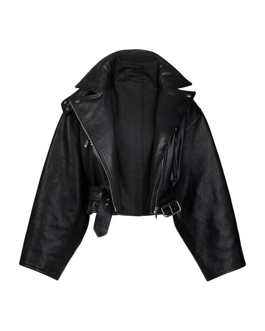 Alaïa Black Leather Cropped Biker Jacket