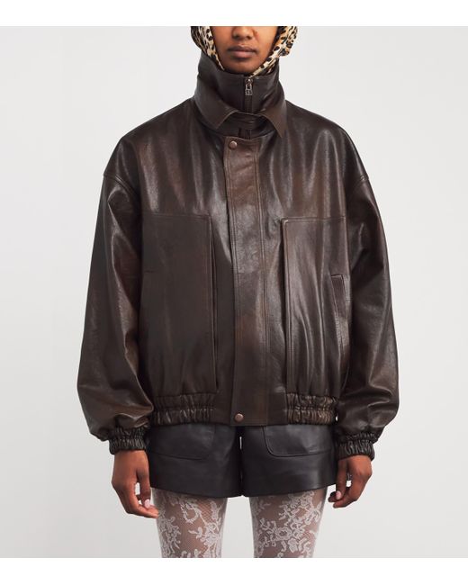 Magda Butrym Brown Leather Bomber Jacket