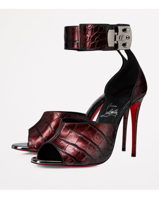 Christian Louboutin Brown Lock Me Up Embossed Leather Sandals 100