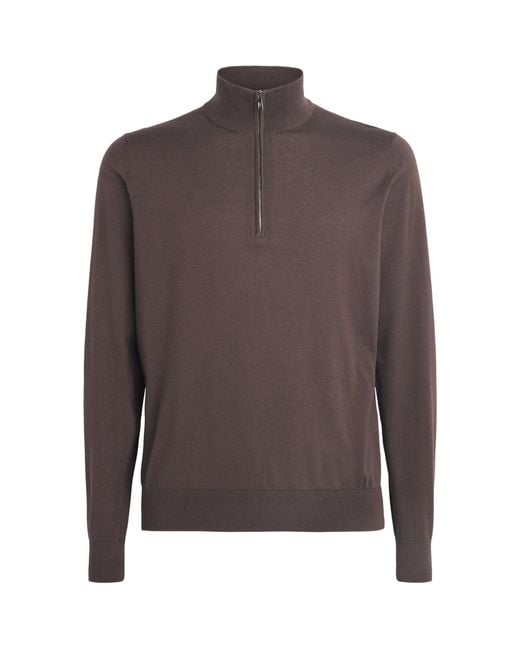 FIORONI CASHMERE Brown Sea Island Cotton-Cashmere Quarter-Zip Sweater for men