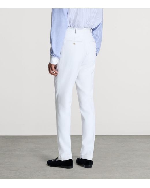 Dunhill White Linen Double-Pleated Formal Trousers for men