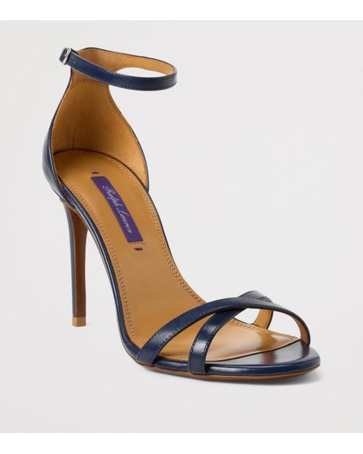 Ralph Lauren Blue Calf Leather Perrin Heeled Sandals 95