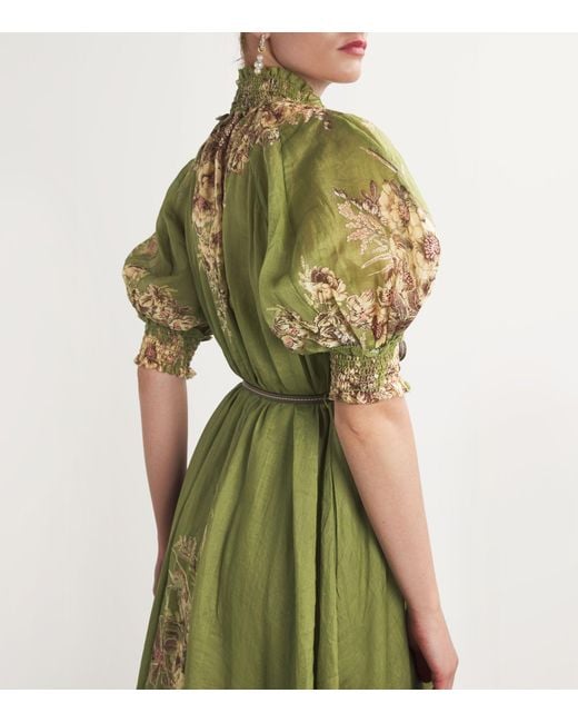 Zimmermann Green Ramie Floral Ottie Dress