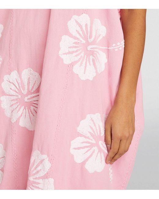 Pippa Holt Pink Embroidered Hibiscus Midi Kaftan