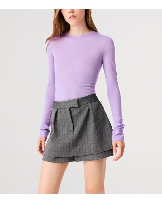 Maje Gray Striped Rhinestone-Embellished Skort