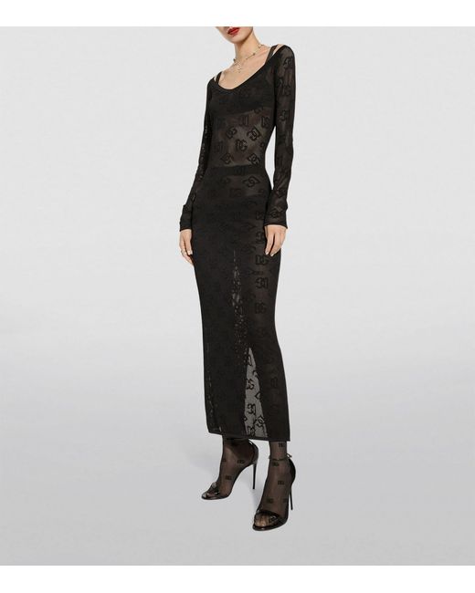 Dolce & Gabbana Black Jacquard Logo Midi Dress