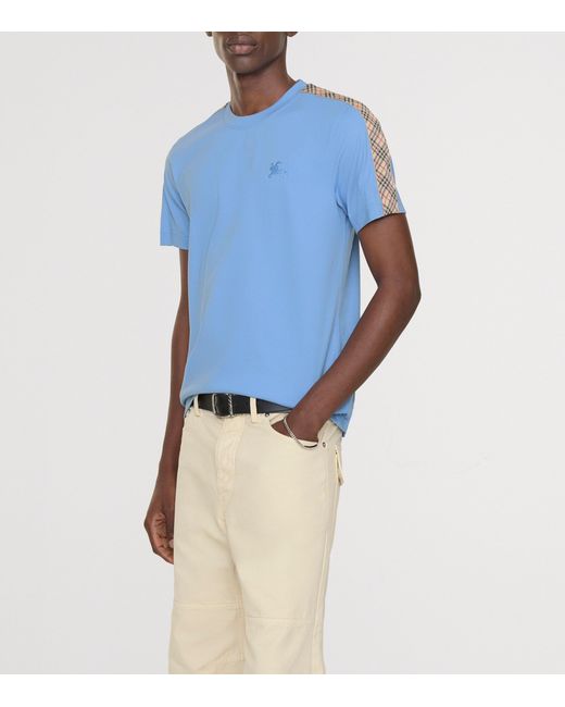 Burberry Blue Check-Trim T-Shirt for men