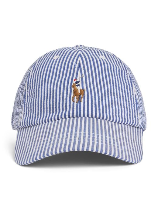 Polo Ralph Lauren Blue Seersucker Striped Baseball Cap
