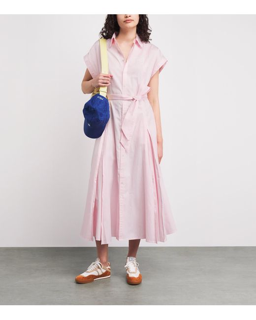 Polo Ralph Lauren Pink Cotton Stripe Midi Shirt Dress