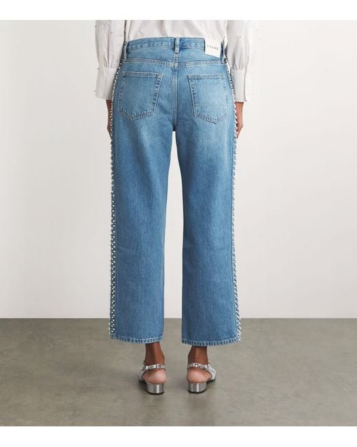 FRAME Blue Pearl-Trim Le Jane Cropped Jeans