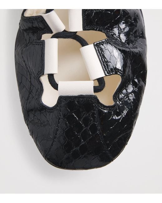 Alaïa Black Snakeskin Lace-Up Ballet Flats