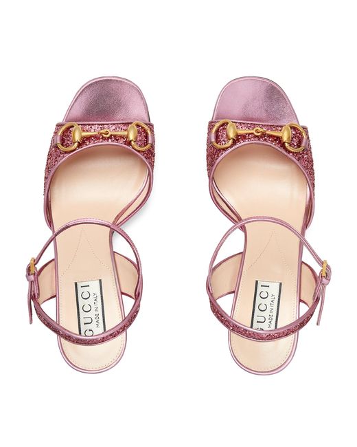 Gucci Pink Glitter Horsebit Heeled Sandals