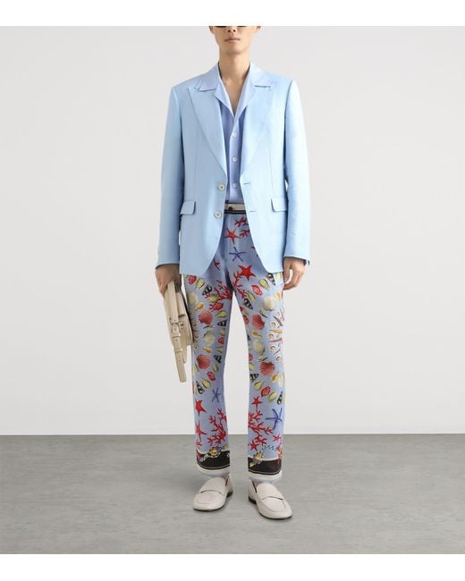 Dolce & Gabbana Blue Linen Single-Breasted Blazer for men