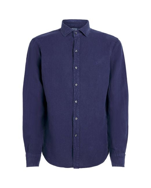 Polo Ralph Lauren Blue Linen Custom-Fit Shirt for men