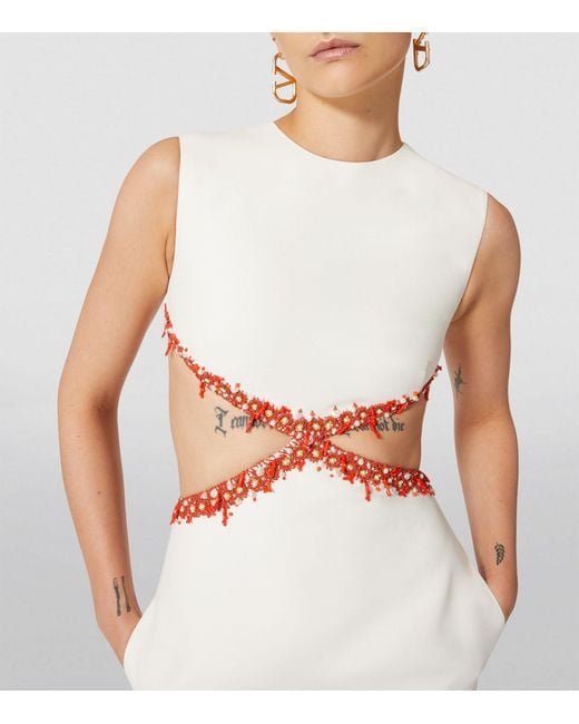 Valentino Garavani White Beaded Cut-out Mini Dress