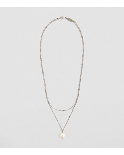 Giorgio Armani Metallic Sterling Silver And Pearl Chain Necklace for men