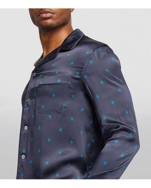 Derek Rose Blue Silk Patterned Brindisi Pyjama Set for men