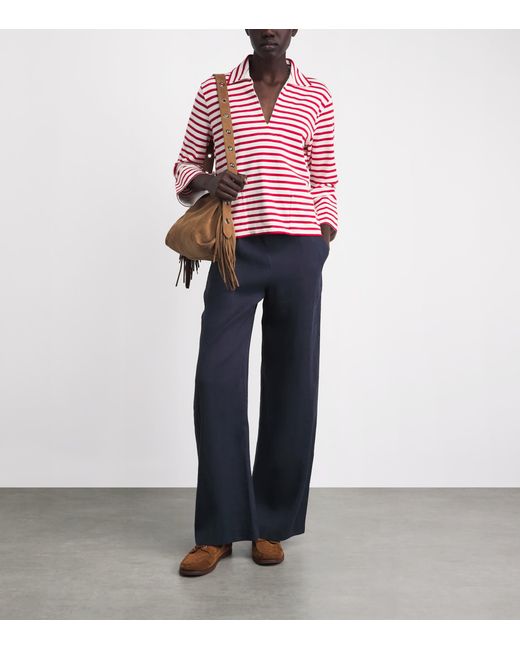 Maje Blue Linen-Blend Wide-Leg Trousers