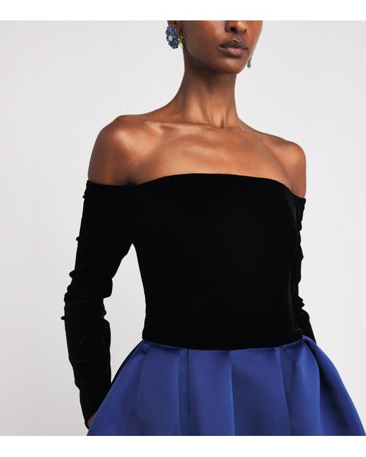 Carolina Herrera Velvet-Satin Off-The-Shoulder Midi Dress in Blue | Lyst