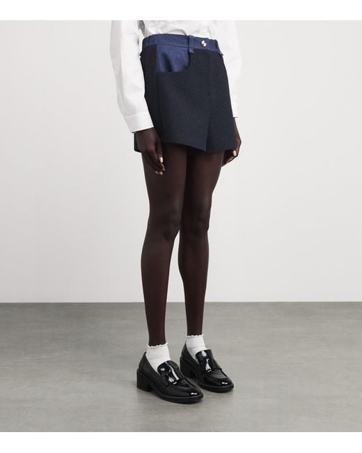 Maje Blue Tweed Denim-Trim Shorts