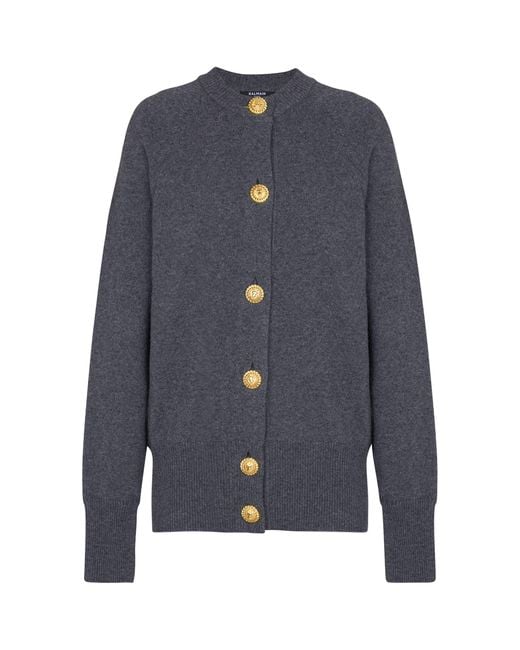 Balmain Blue Cashmere-Virgin Wool Cardigan
