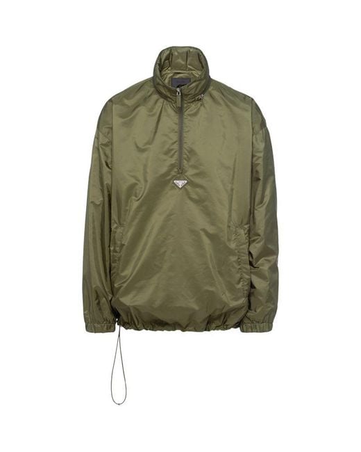 Prada Hooded Nylon Half-zip Jacket In Black | ModeSens