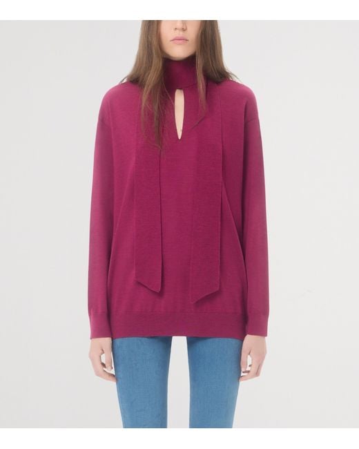 Valentino Pink Wool Tie-Neck Sweater
