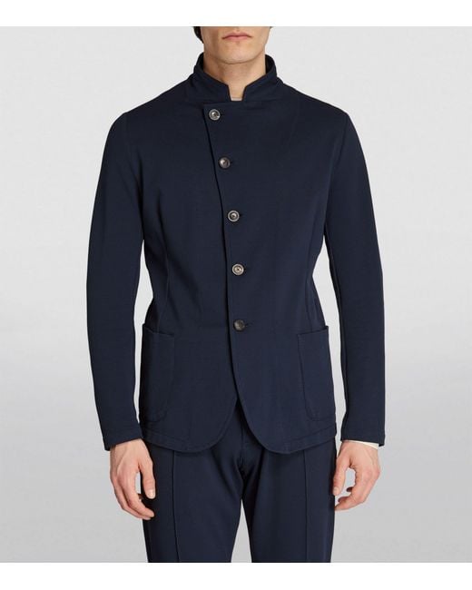 Emporio Armani Blue Nehru-collar Blazer for men