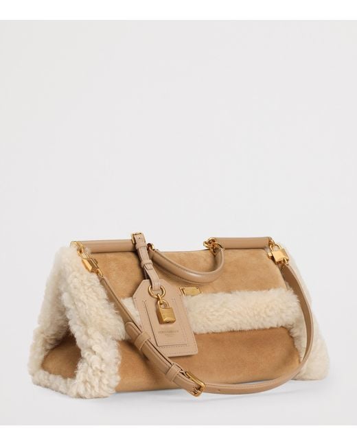Dolce & Gabbana Metallic Calfskin Fur-Trim My Sicily Top-Handle Bag
