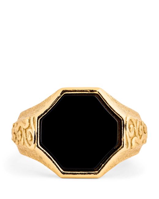 Emanuele Bicocchi Metallic Plated Sterling And Onyx Flourish Signet Ring for men