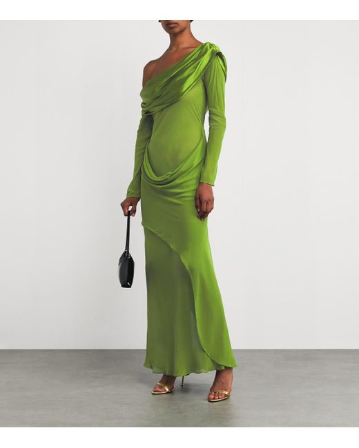 Christopher Esber Green Silk Draped Shawl Maxi Dress