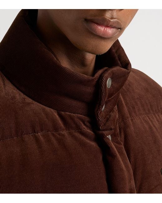 Prada Brown Logo-Plaque Corduroy Cotton Down Jacket for men