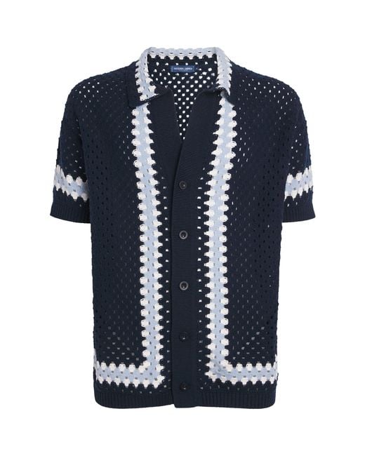 Frescobol Carioca Blue Cotton Crochet Marques Cardigan for men