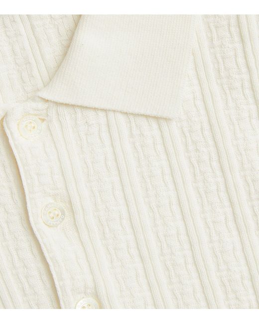 Canali White Textured-knit Polo Shirt for men
