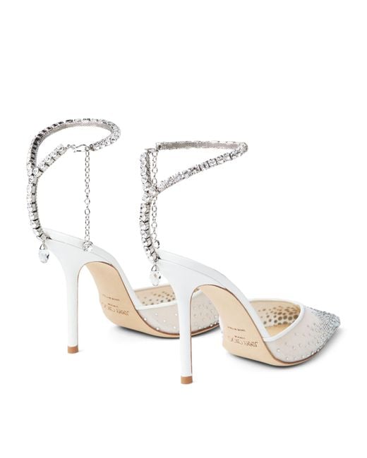 Jimmy Choo White Saeda 100 Rhinestone-Embellished Heels