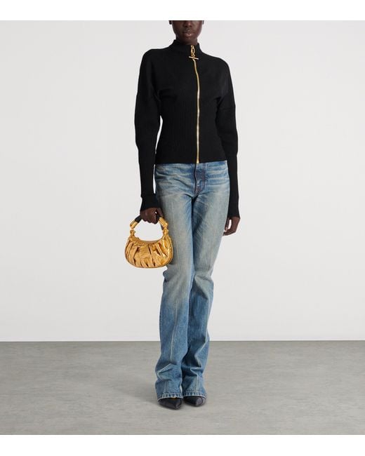 Balmain Metallic Mini Leather Ebene Top-Handle Bag