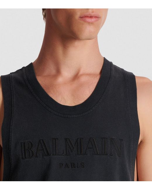 Balmain Black Logo Embroidered Tank Top for men