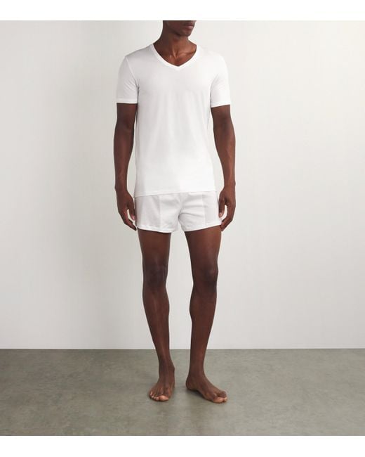 Hanro White Cotton Superior V-Neck T-Shirt for men