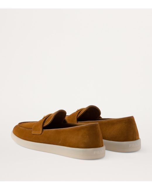 Prada Brown Suede Triangle Loafers