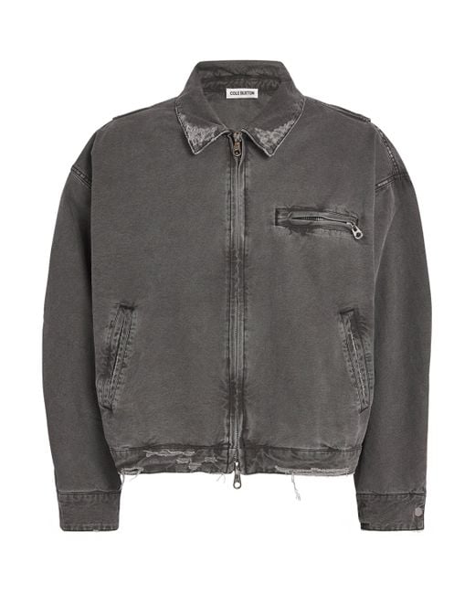 Cole Buxton Gray Distressed Trucker Jacket for men