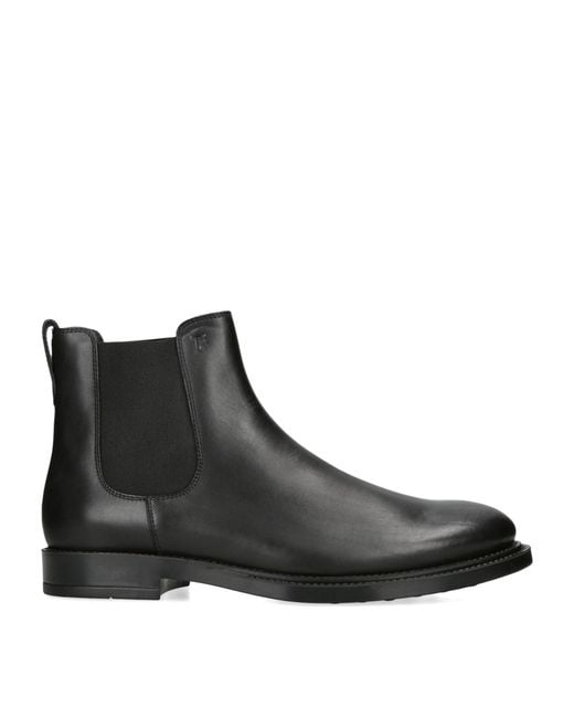 Tod's Black Leather Stivaletto Chelsea Boots for men
