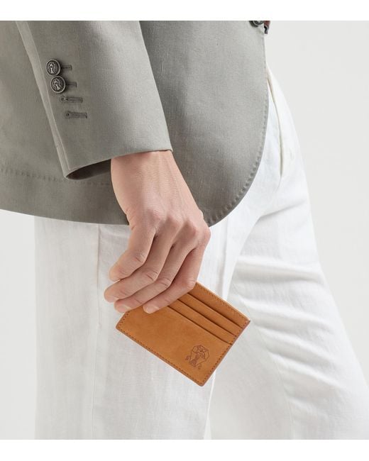 Brunello Cucinelli Brown Nubuck Logo Card Holder for men