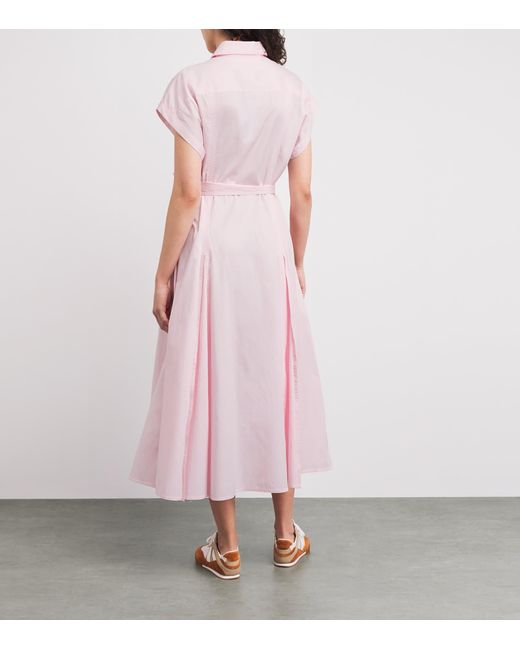 Polo Ralph Lauren Pink Cotton Stripe Midi Shirt Dress