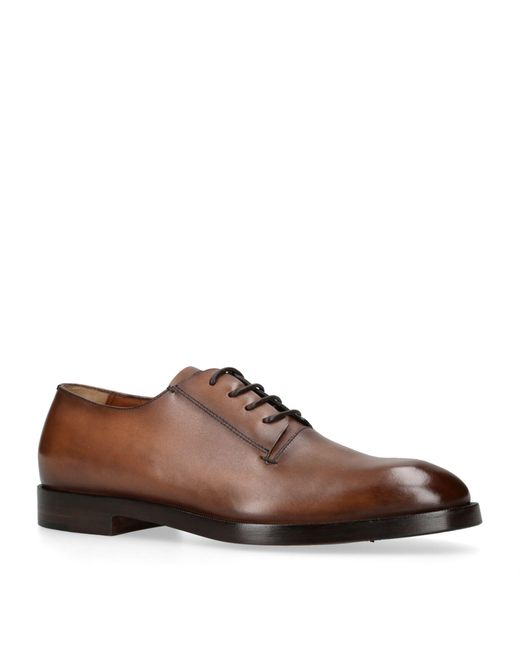 Zegna Brown Leather Torino Derby Shoes for men