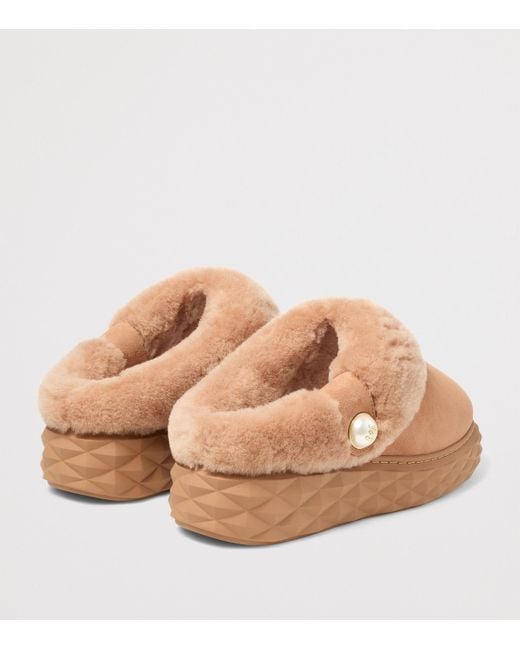 Jimmy Choo Brown Diamond Maxi Suede-Shearling Mules